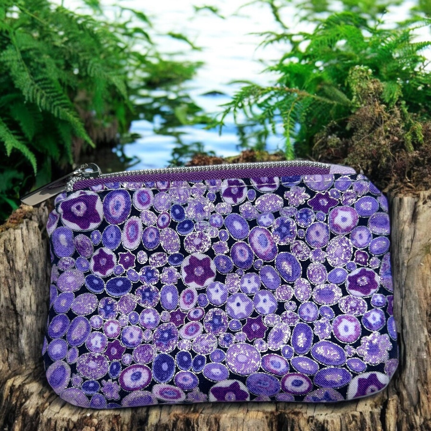 Purple Circles Coin Pouch (small zipper pouch)