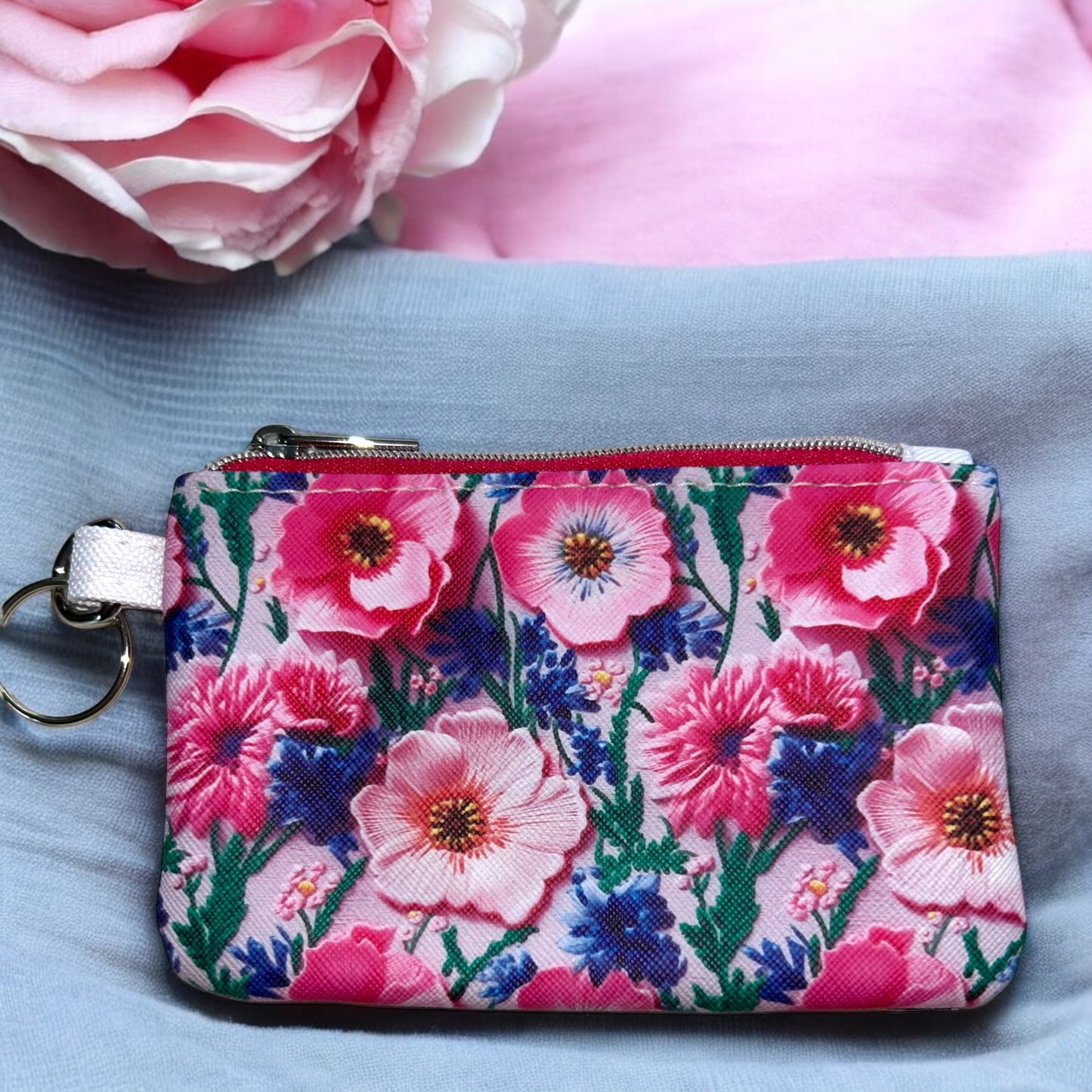 Pink Flowers Coin Pouch (small zipper pouch)