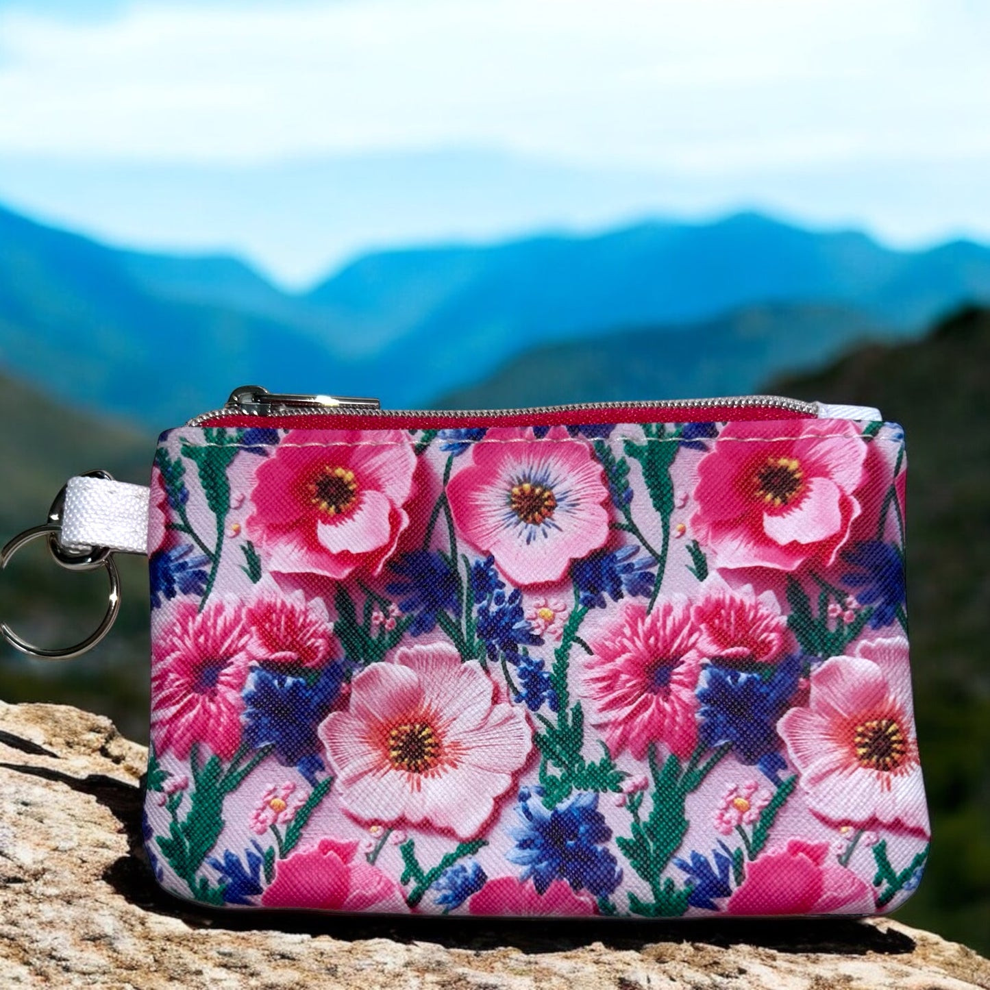 Pink Flowers Coin Pouch (small zipper pouch)