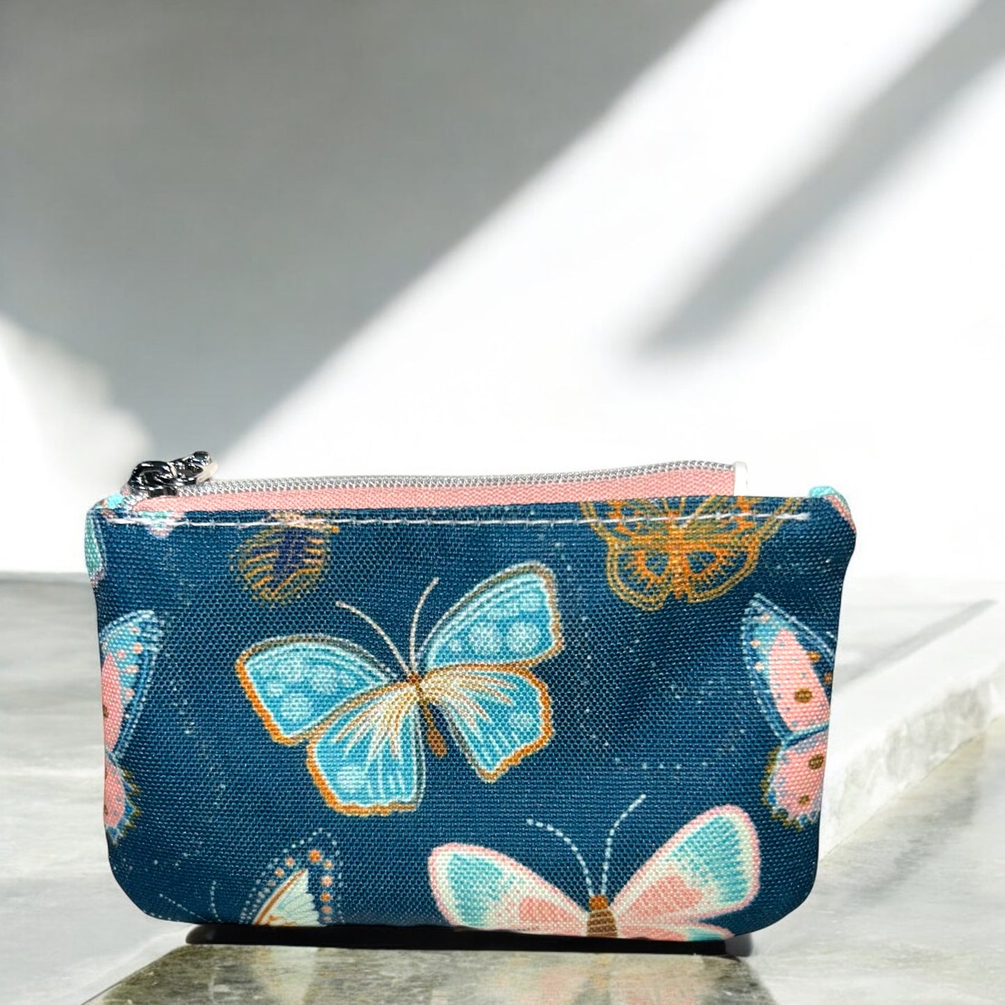 Teal Butterflies Coin Pouch (small zipper pouch)