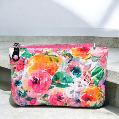 Pink Flowers Coin Pouch (small zipper pouch)