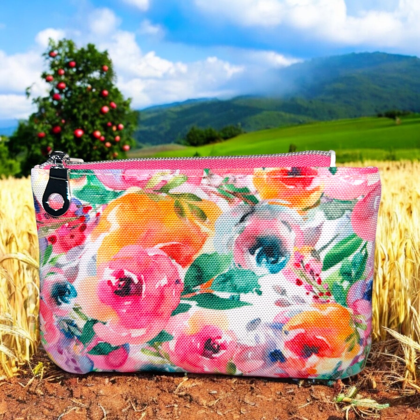 Pink Flowers Coin Pouch (small zipper pouch)