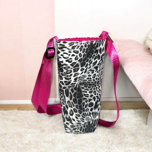 Black Animal Print Water Bottle Carrier Bag