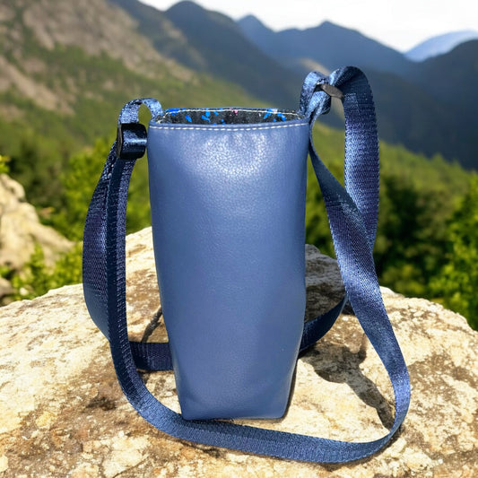 Blue Faux Leather Water Bottle Carrier Bag