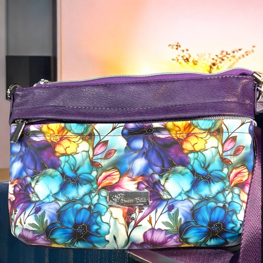 Flowers and Purple Starburn Crossbody Bag
