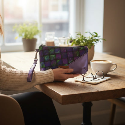 Metallic Purple and Geometrics  Handcrafted Wristlet