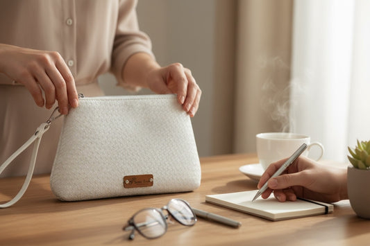 White Weave Curved Wristlet