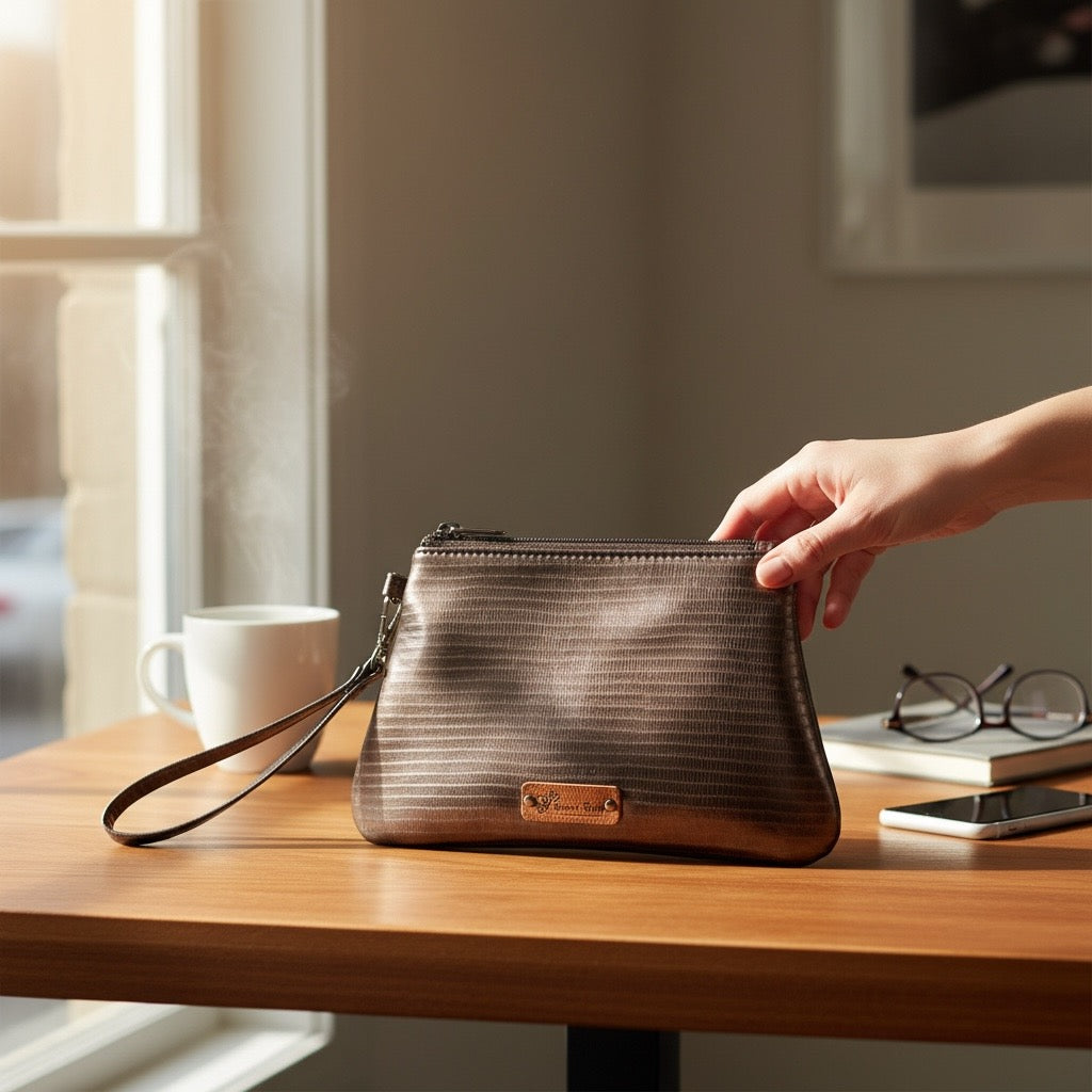 Black Brown Curved Wristlet
