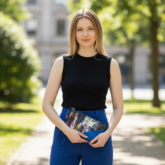 Blue and Abstract Print Handcrafted Wristlet
